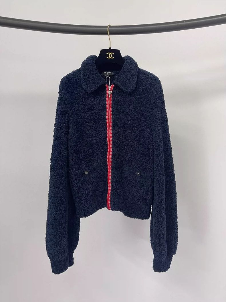 Chanel Dark blue teddy zipper coat