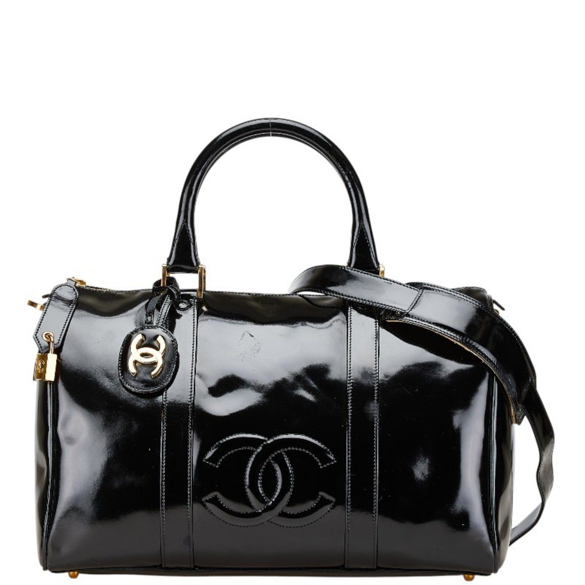Chanel Chanel Coco Mark Boston Bag/Shoulder Bag, 2-Way, Black Patent Leather, Women's, CHANEL Size ONE SIZE - 1 Thumbnail