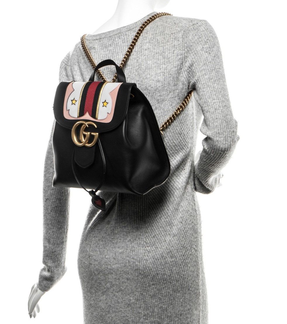 Gucci Authentic Gucci Leather GG Marmont Web Flap Chain Backpack Size ONE SIZE - 2 Thumbnail
