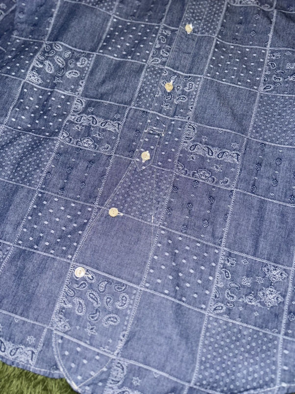 Japanese Brand [42] Customellow MVW Paisley Patchwork Chambray Shirt Size US L / EU 52-54 / 3 - 7 Thumbnail