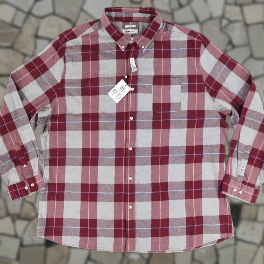 Vintage Crown & Ivy Crown Stretch Flannel Tall Stretch Cotton Plaid Shirt Red Men's 3XL (Shirt) Size US XXL / EU 58 / 5 - 1 Thumbnail