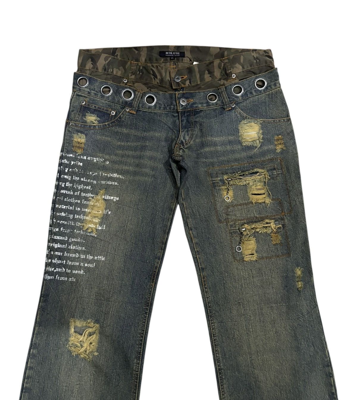 If Six Was Nine × In The Attic × Undercover IN THE ATTIC Double Waist Camo Grommet Wide Leg Denim Jeans Size US 35 - 2 Thumbnail