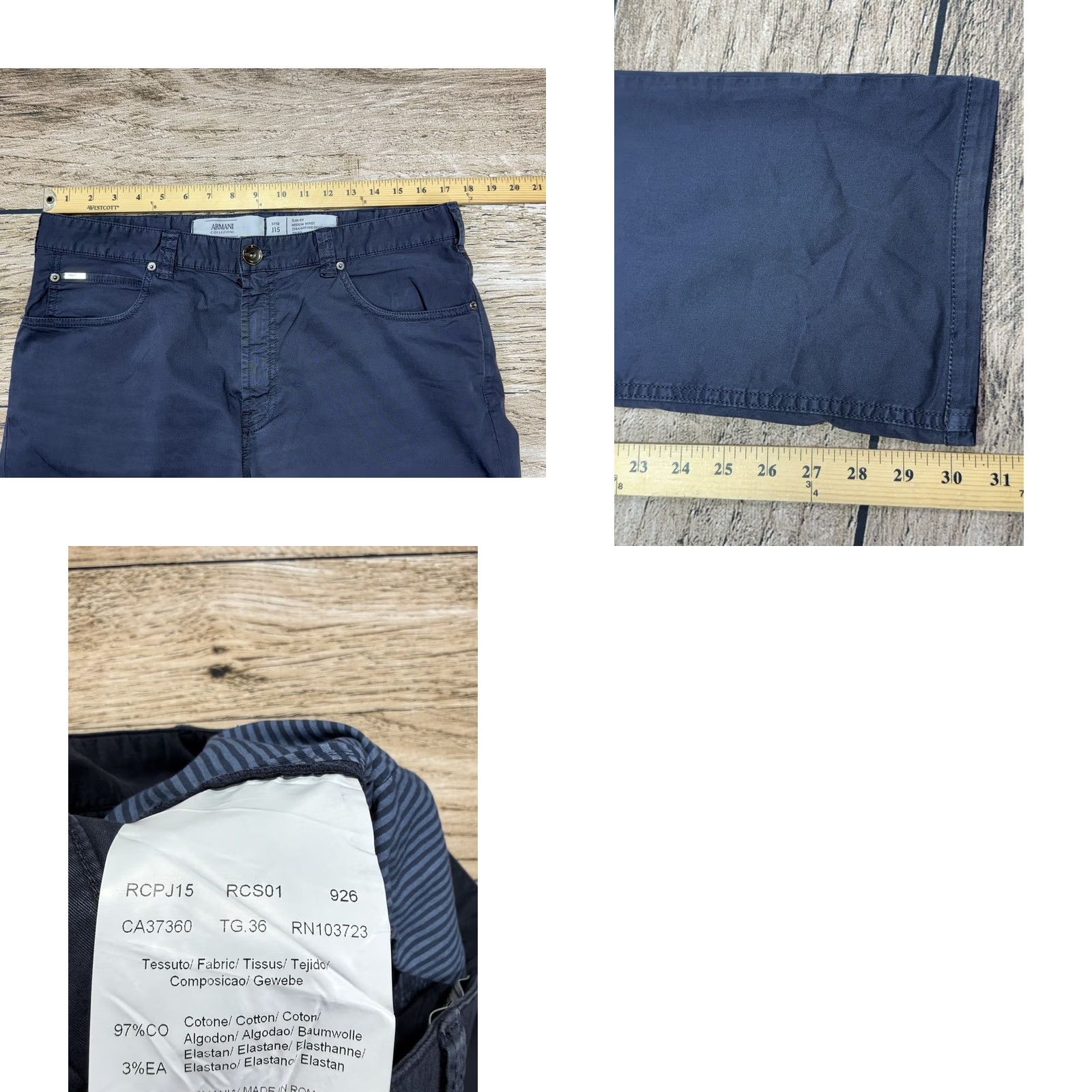 Armani Armani Collezioni Pants Mens 35 Navy Blue J15 Slim Straight Leg Stretch 5 Pocket Chinatown? Size US 35 - 8 Thumbnail