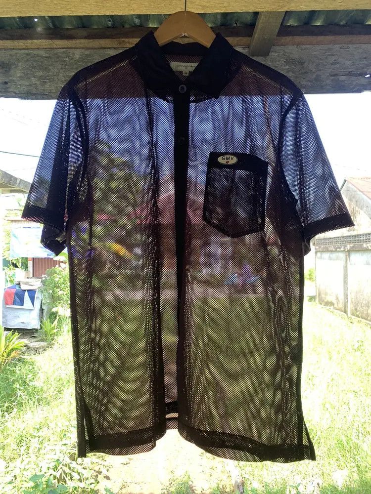GianMarco Venturi Y2k transparent mesh fishnet summer button shirt Size US L / EU 52-54 / 3 - 2 Thumbnail