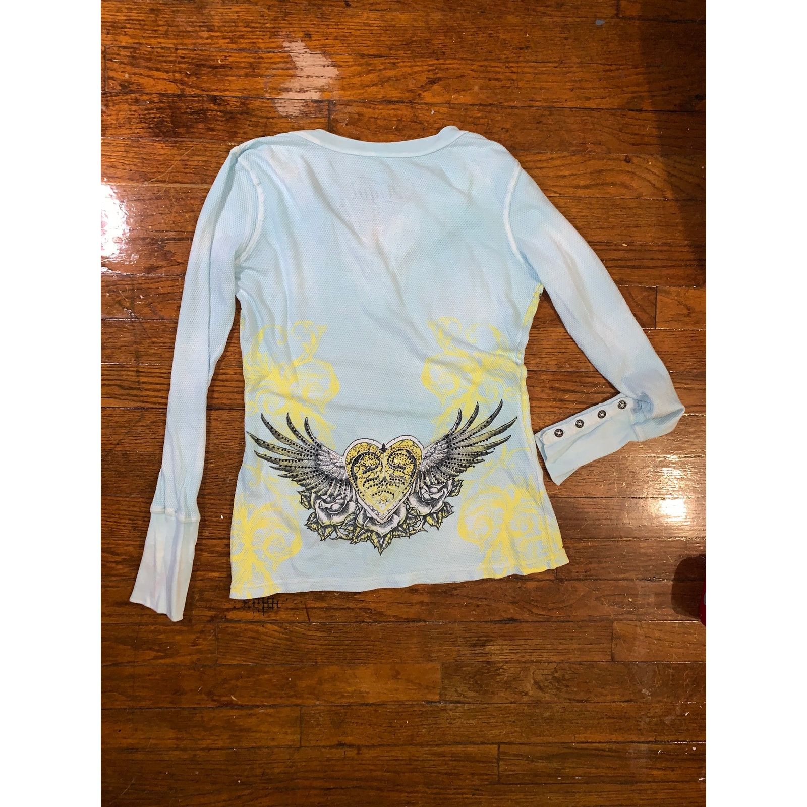 Affliction × Vintage Sinful by Affliction Thermal Henley Small Blue Wings Y2K Size S / US 4 / IT 40 - 3 Thumbnail
