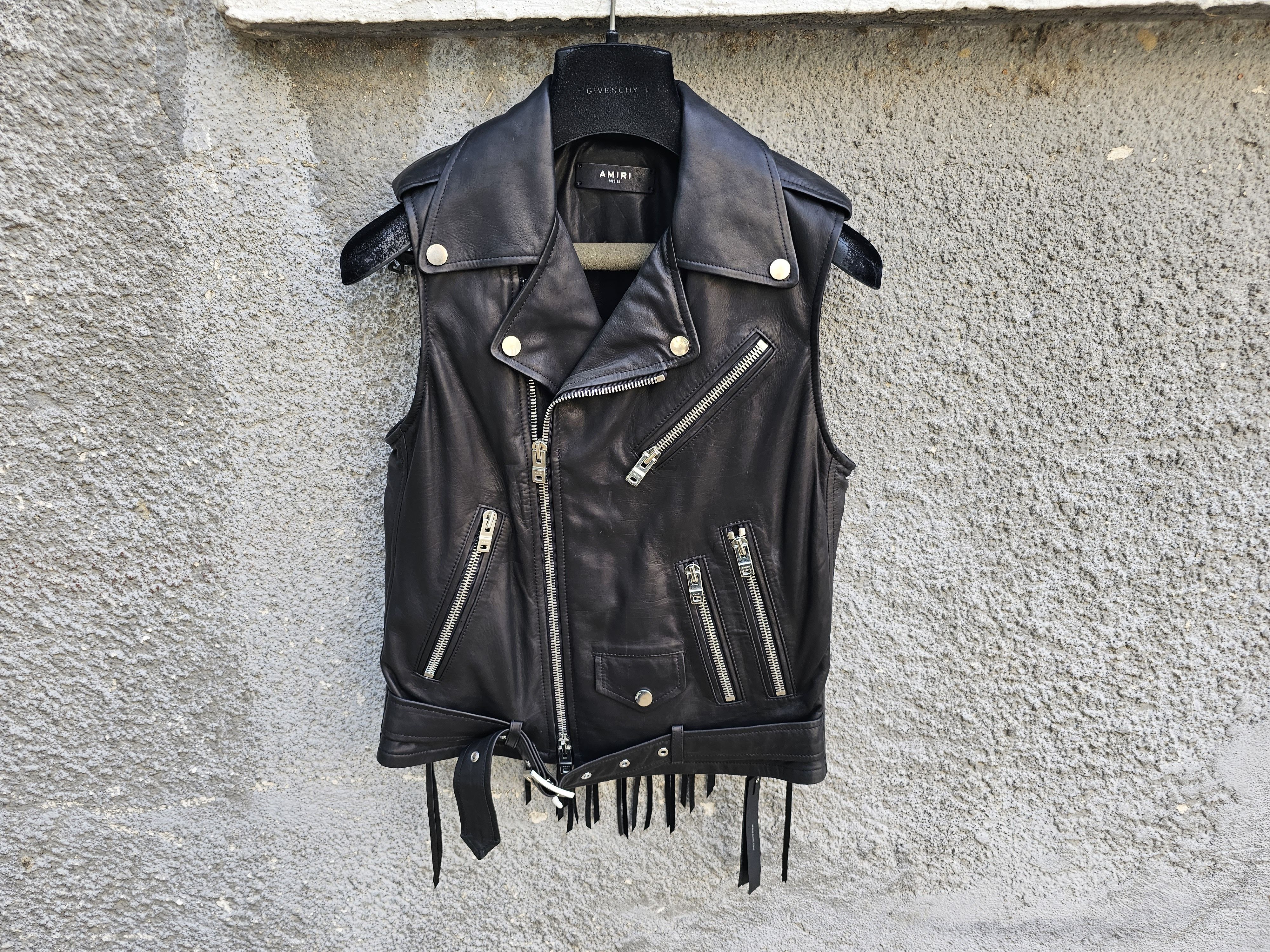 image of $3200 Amiri Black Fringed Women's Biker Leather Vest (Size Medium)