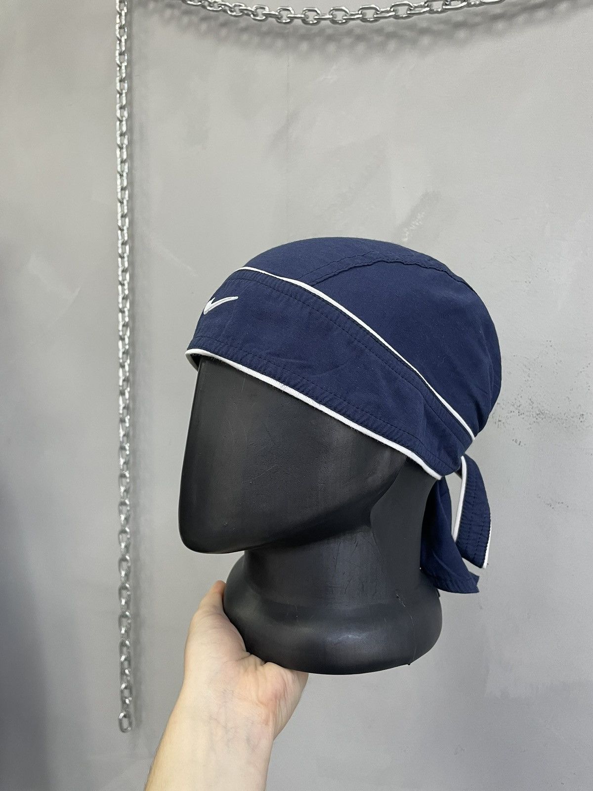Nike Blue Y2K bandana hat Cap Swoosh Logo Embroidered