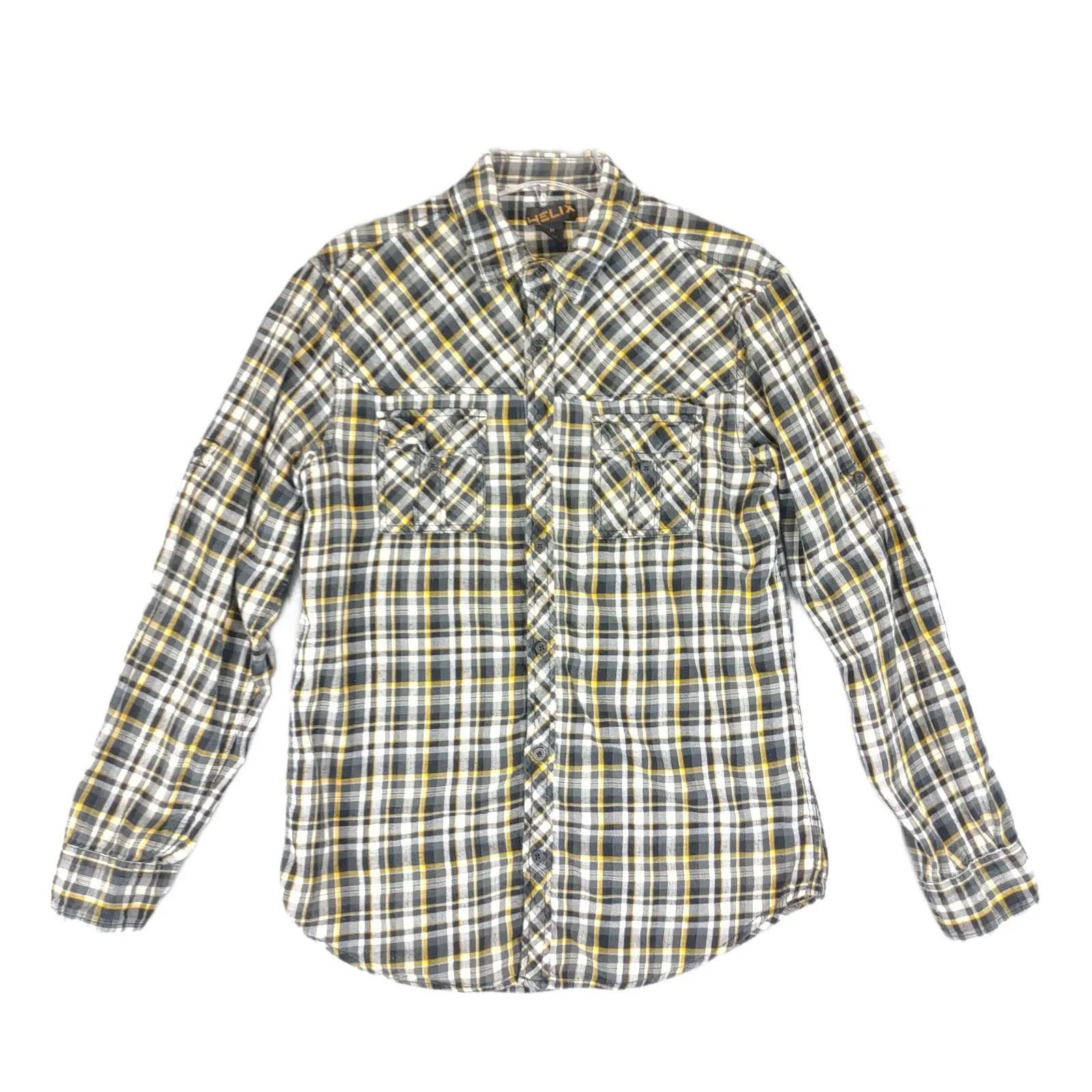 Helix HELIX Black Yellow Plaid Flannel Button Long Sleeve Shirt Size US XL / EU 56 / 4 - 1 Thumbnail