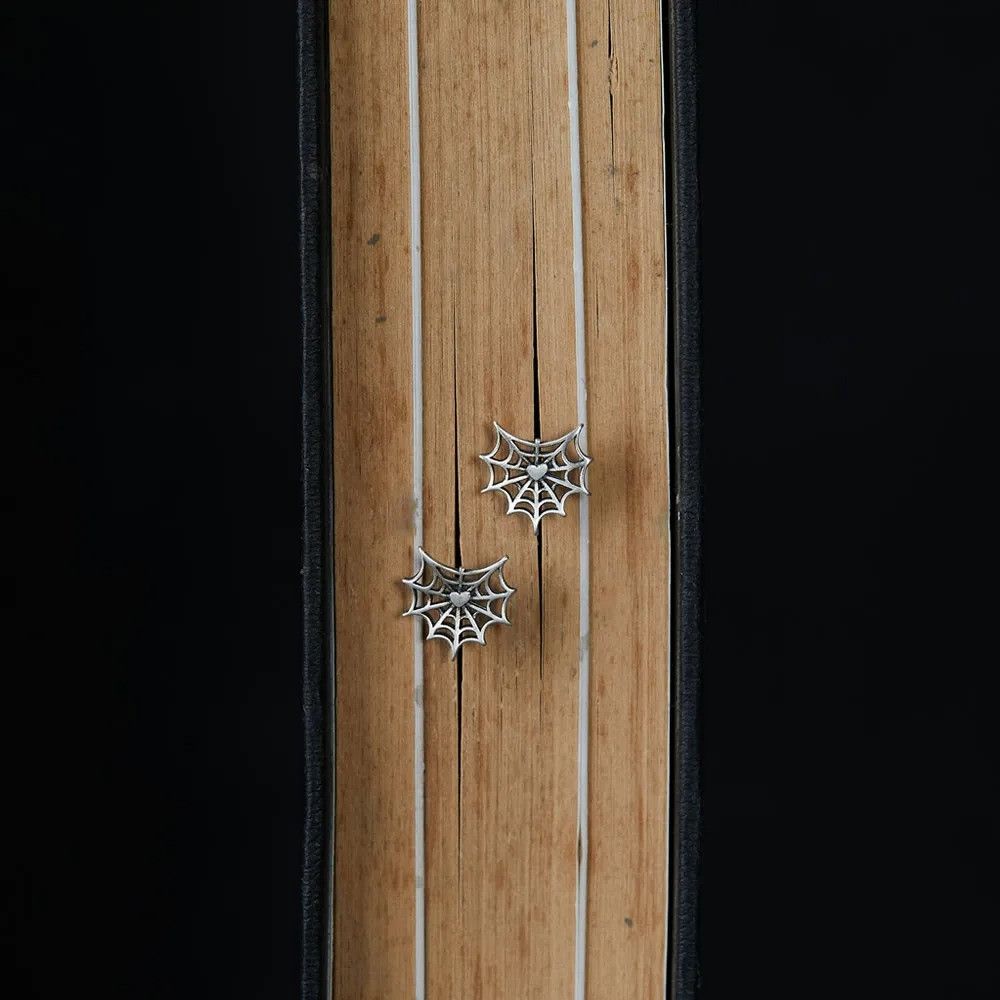 Jewelry Spider Web Heart Stud Earrings 925 Sterling Ear Studs Charms Size ONE SIZE - 4 Thumbnail