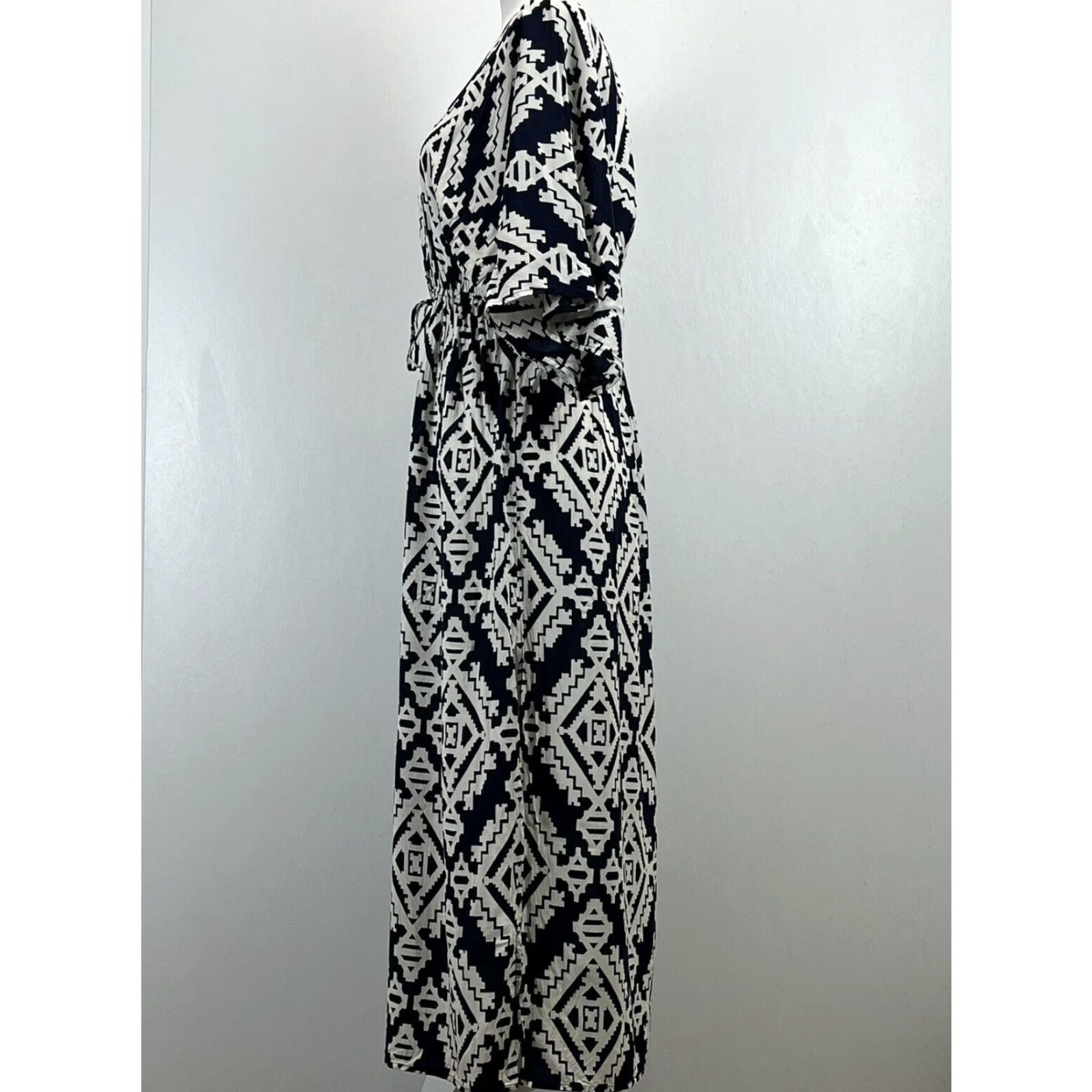 Tory Burch Tory Burch Maxi Dress, Navy & White, V-Neck, Side Slits, Long, Women's Medium Size M / US 6-8 / IT 42-44 - 4 Thumbnail