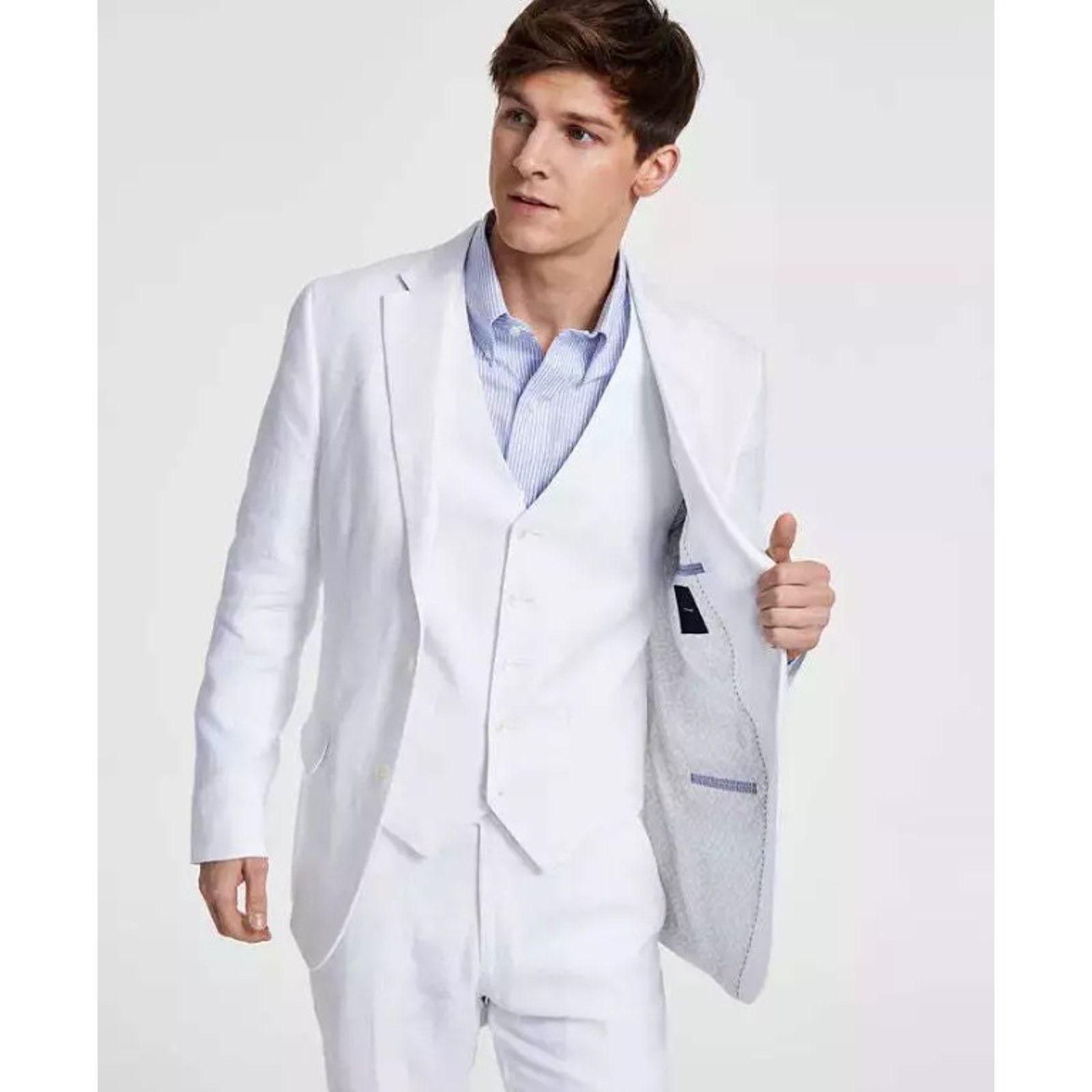 Tommy Hilfiger Tommy Hilfiger Men's White Linen Modern Suit Jacket Size 40S Size 40S - 2 Thumbnail