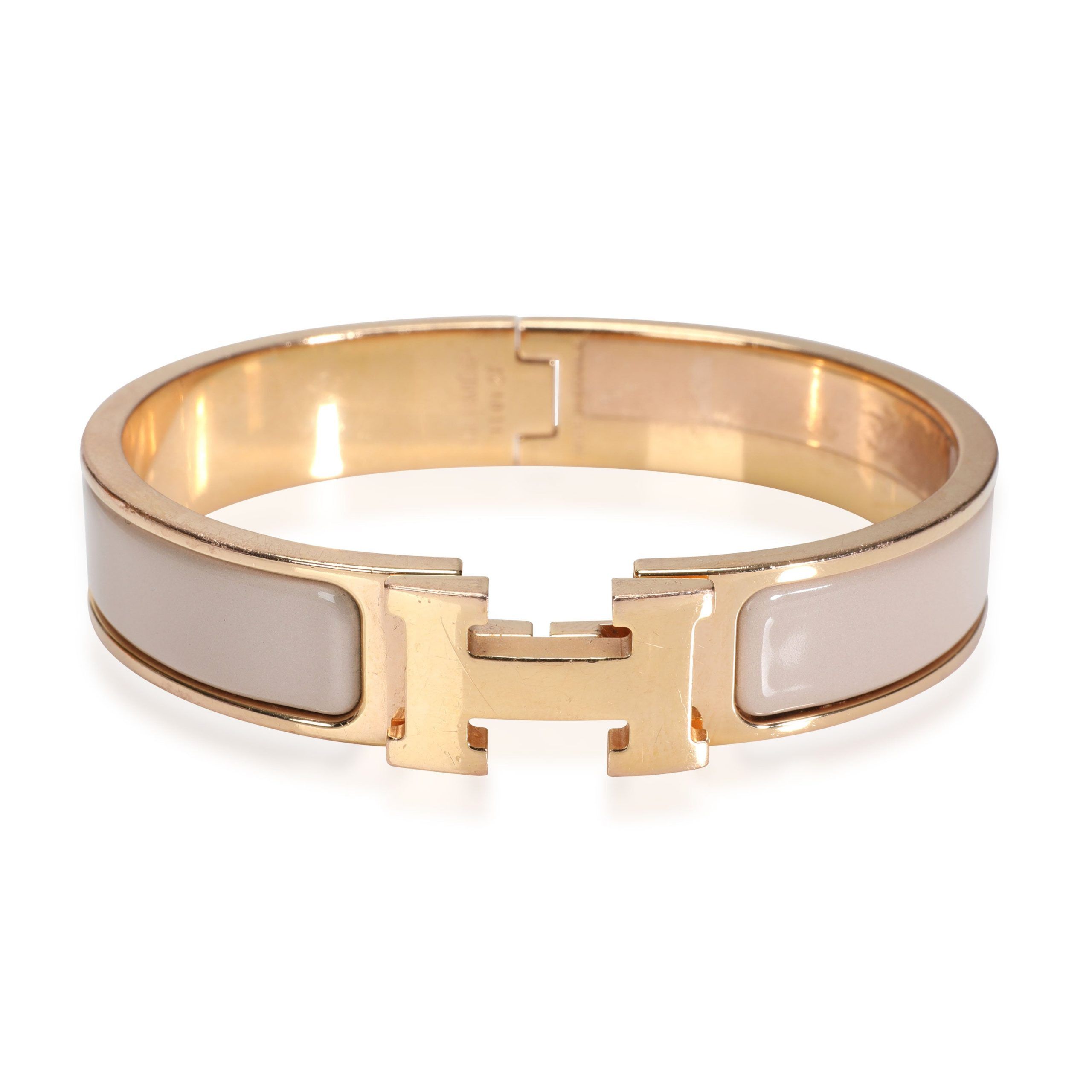 image of Hermes Clic H Beige Rose Gold Plated Bracelet, Women's