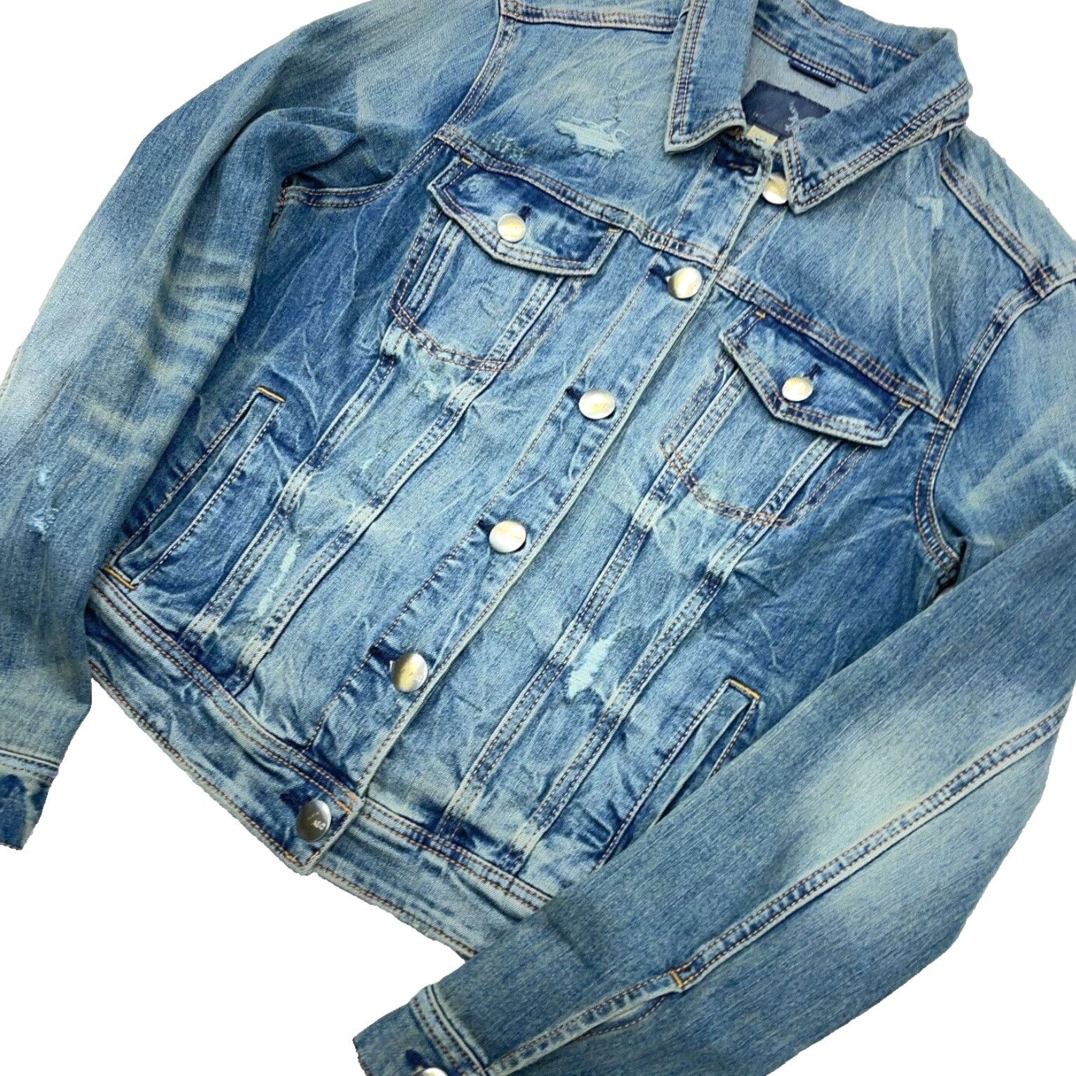 American Eagle Outfitters American Eagle Outfitters Denim Jacket Women L Blue Cropped Trucker Retro 80s 90s Biker Style Casual Size 36" / US 14 / IT 50 - 2 Thumbnail
