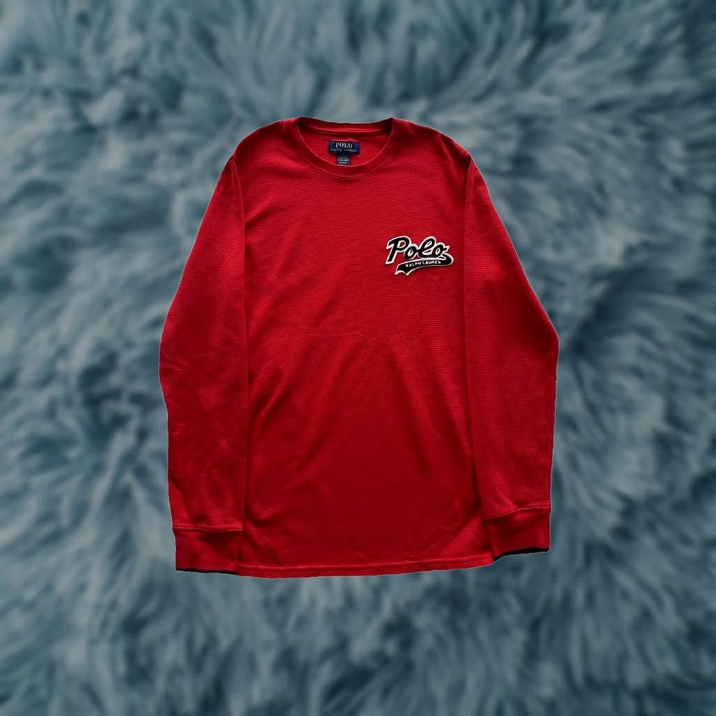 Ralph Lauren VINTAGE Ralph Lauren Polo Shirt Tee Mens M Red Waffle Knit Thermal Long Sleeve Crew Neck Logo Pattern Solid Size US M / EU 48-50 / 2 - 1 Thumbnail