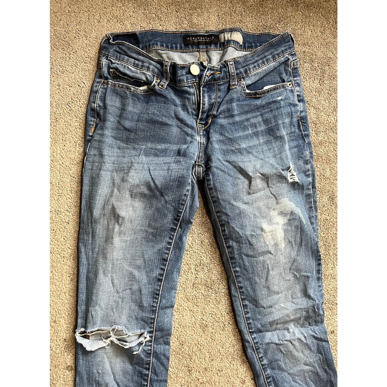 Vintage Aeropostale Jeans Womens 2 Reg Blue Distressed Skinny Low Rise Denim Size 26" / US 2 / IT 38 - 4 Thumbnail