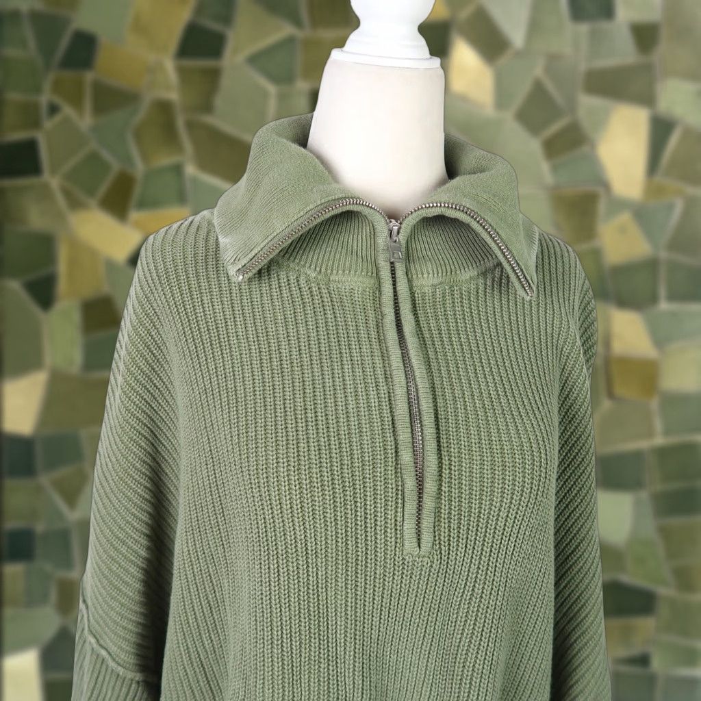 Vintage Aerie Beyond Quarter Zip Olive Green Cotton Knit Pullover Sweater S Size S / US 4 / IT 40 - 1 Thumbnail