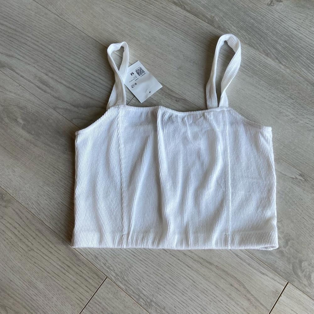 Designer Stylish White Cropped Camisole Top Size M / US 6-8 / IT 42-44 - 6 Thumbnail