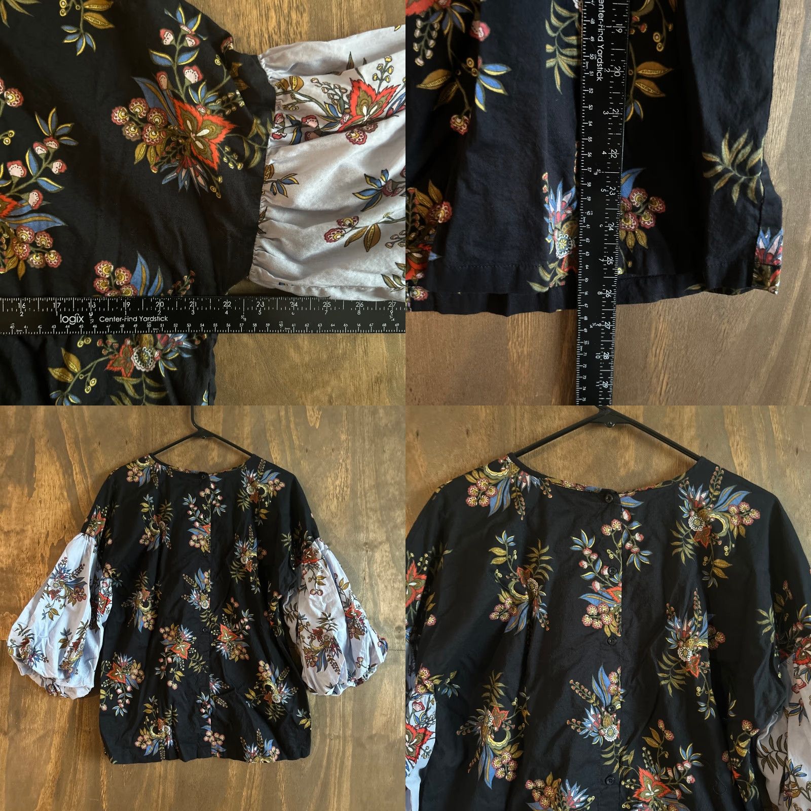 Ann Taylor VINTAGE Ann Taylor LOFT Blouse Black Floral Long Puff Sleeve 100% Cotton Medium Size M / US 6-8 / IT 42-44 - 8 Thumbnail