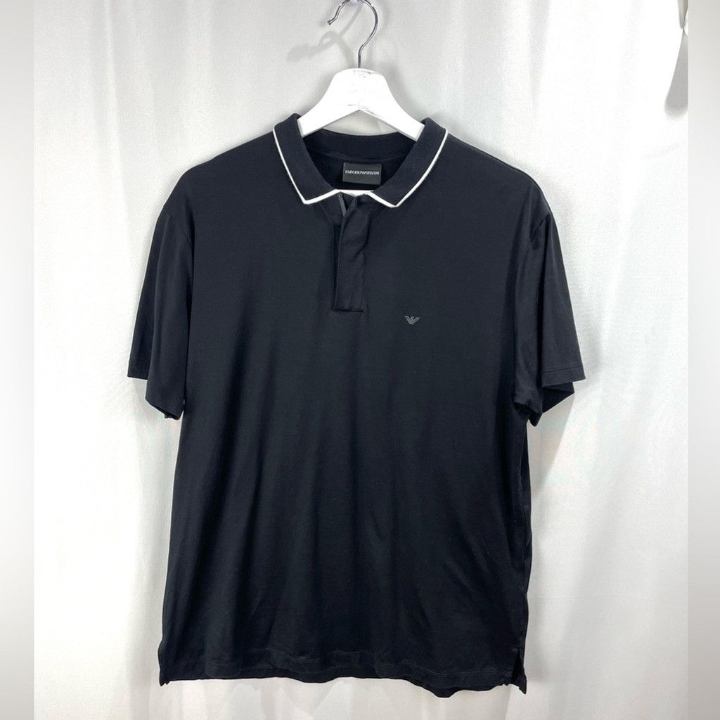 Emporio Armani Emporio Armani Black Lyocell Blend Zip Collar Polo Size XL Size US XL / EU 56 / 4 - 3 Thumbnail