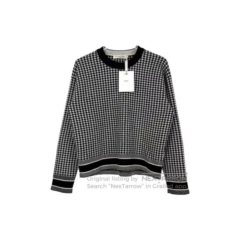 Dior Dior Black and white checkered classic logo cashmere sweat Size S / US 4 / IT 40 - 1 Thumbnail