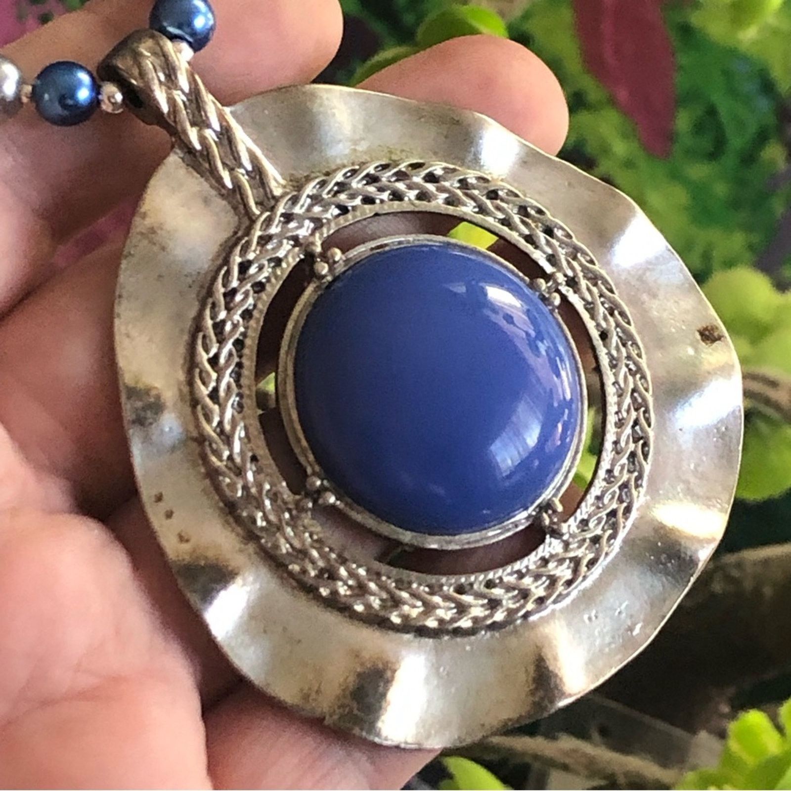 Handmade Handcrafted repurpose large blue chalcedony Pearl necklace Size ONE SIZE - 9 Thumbnail