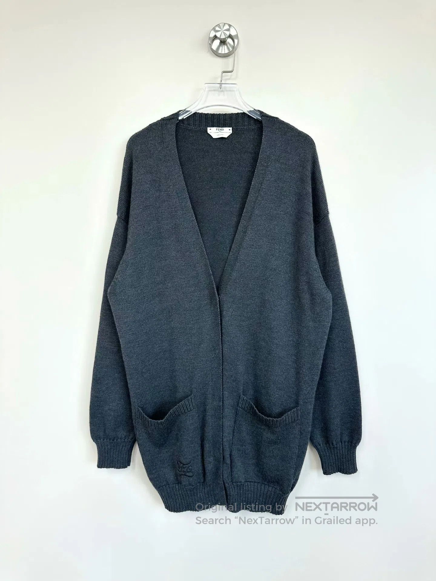 Fendi FENDI Dark gray embroidered logo wool knit cardigan| Size XS / US 0-2 / IT 36-38 - 1 Thumbnail