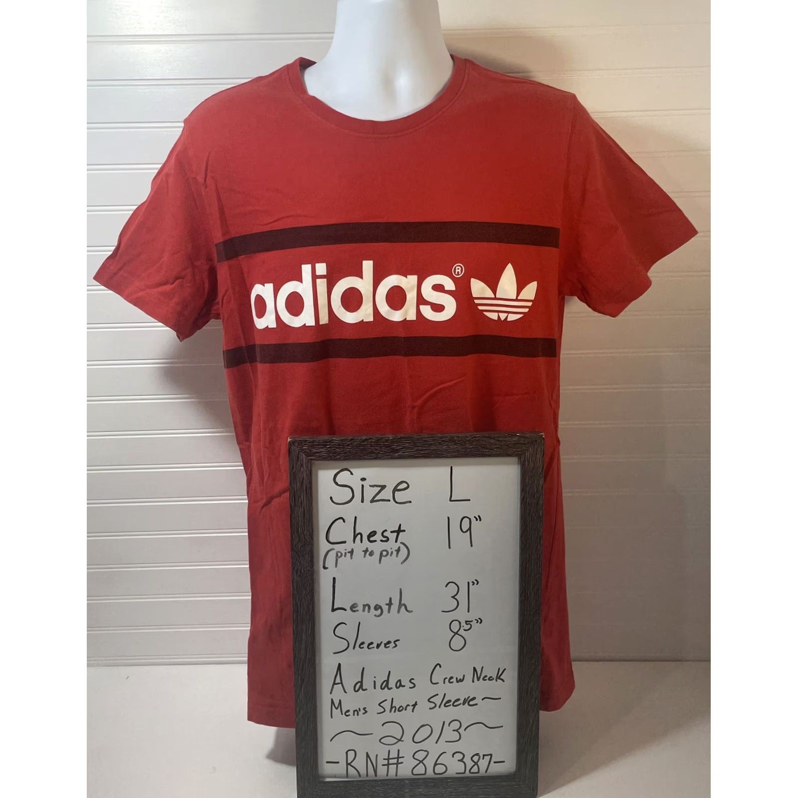 Adidas Adidas Shirt Men L Red Crew Neck Short Sleeve Logo Spell out Trefoil Size US L / EU 52-54 / 3 - 7 Thumbnail