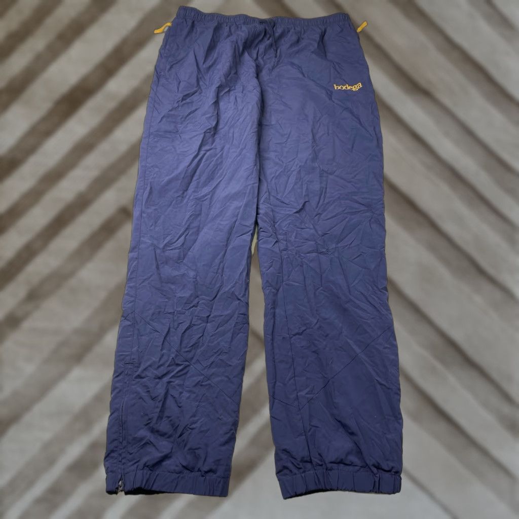 Bodega Bodega Track Pants Men XXL Lined Nylon Navy Blue With Yellow Accents Activo Activewear Size US 39 - 1 Thumbnail