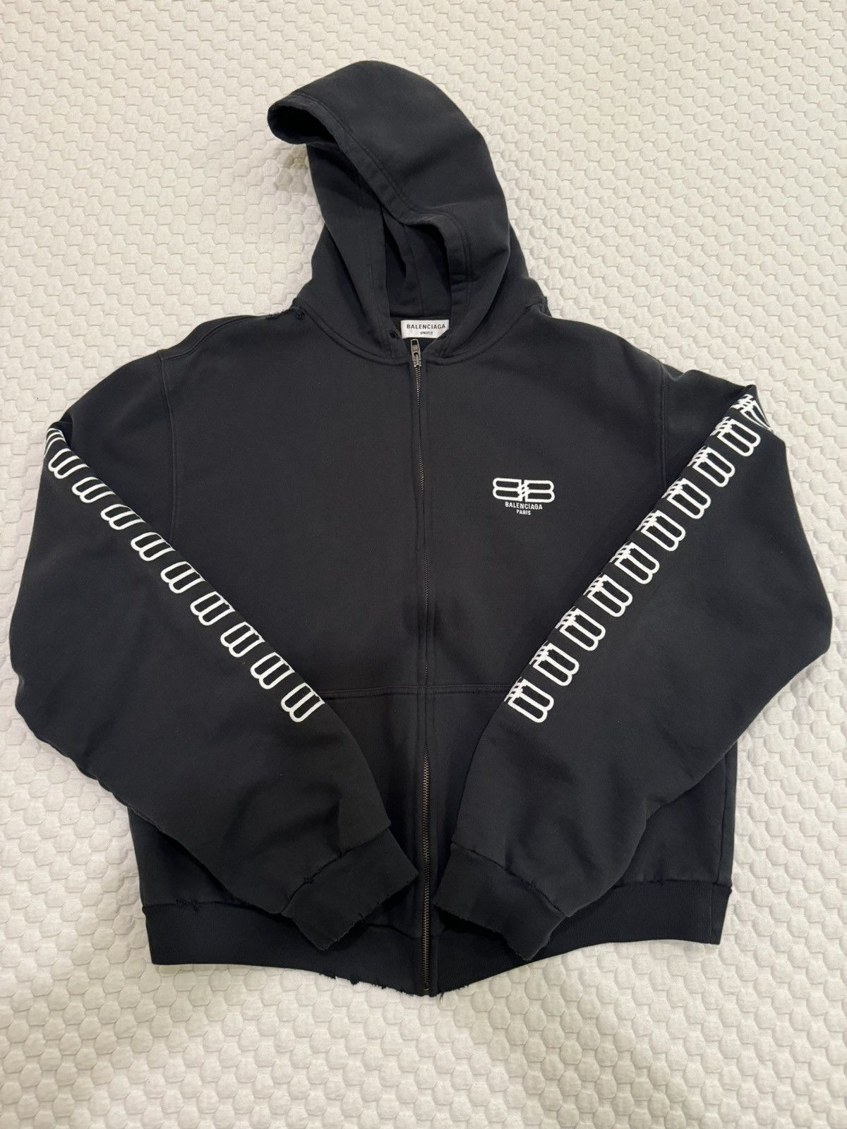 Image of Balenciaga Bb Paris Icon Zip Up Hoodie Sz.xl in Black, Men's