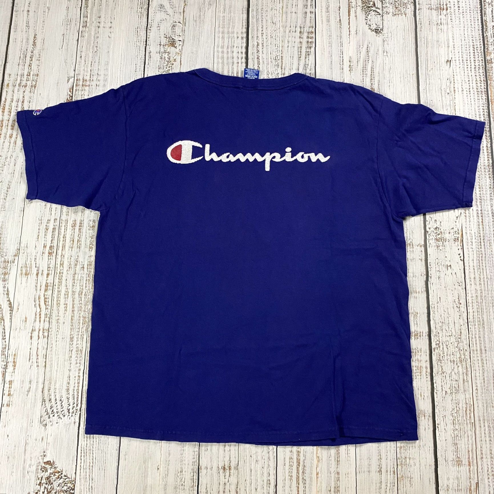 Champion VINTAGE Champion Heavyweight Knit Tee Navy Blue XL 1990s 90s Graphic CHAMPION SPORTSWEAR Mens Knit Short Sleeve Crew Neck - 90s Decade Theme Size US XL / EU 56 / 4 - 5 Thumbnail