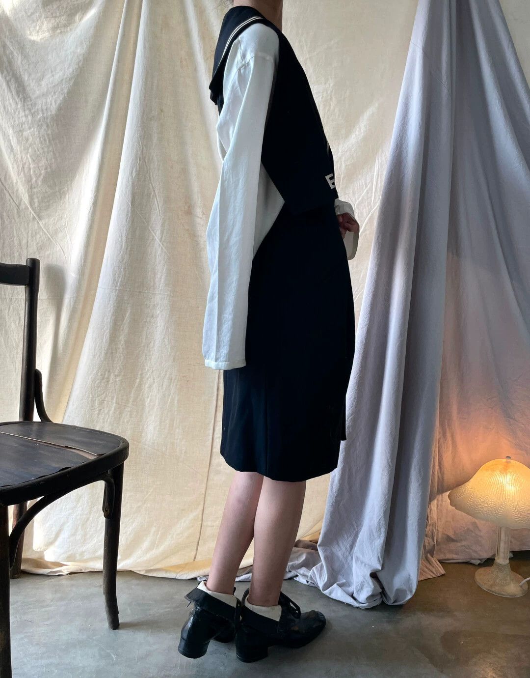 Yohji Yamamoto YOHJI YAMAMOTO 1989FW Navy Waist-Cinched Wool Dress Size S / US 4 / IT 40 - 4 Thumbnail