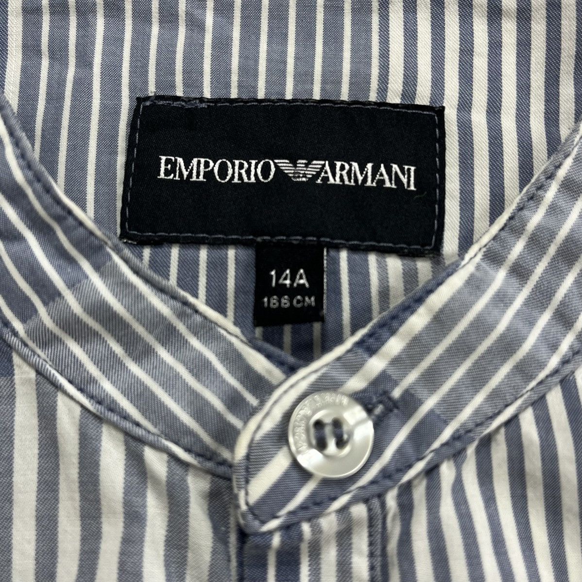 Emporio Armani Vintage Emporio Armani Striped Mandarin Collar Shirt Size US S / EU 44-46 / 1 - 6 Thumbnail