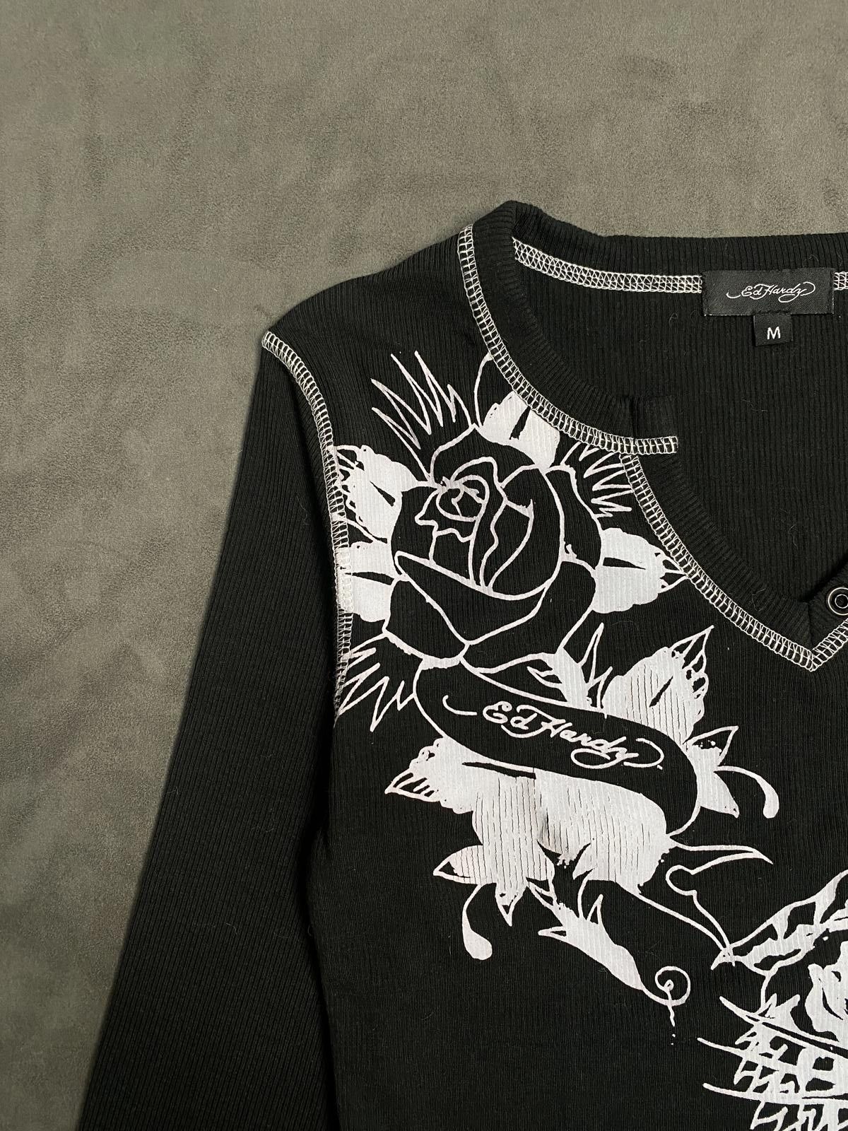 Ed Hardy Ed Hardy Tiger Rose Black Thermal Long Sleeve Notched Tee M Size M / US 6-8 / IT 42-44 - 2 Thumbnail