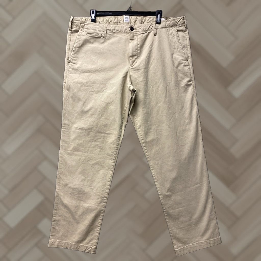 VINTAGE Gap Chino Pants Men 42 X 34 Khaki Cotton Canvas 5-Pocket Wide-Leg Relaxed Regular