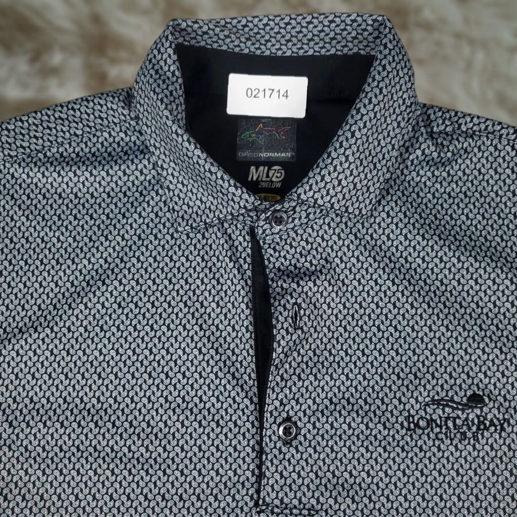 Vintage Greg Norman Polo Shirt Mens M Gray Paisley Shark Golf Short Sleeve STAINED Size US M / EU 48-50 / 2 - 1 Thumbnail