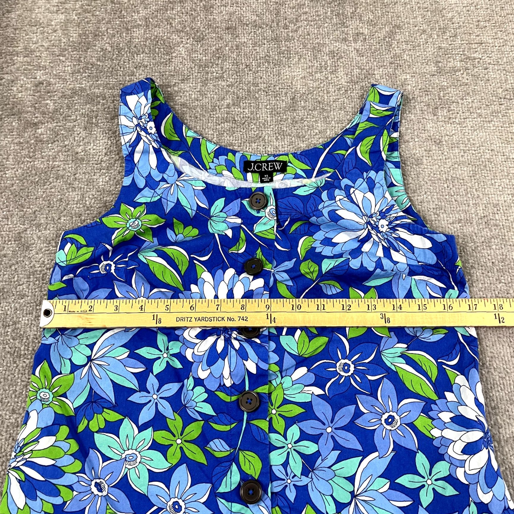 J.Crew VINTAGE J.CREW Women's Tunic Dress XS Sleeveless Floral Button Front Casual Summer Green Blue Size XS / US 0-2 / IT 36-38 - 4 Thumbnail
