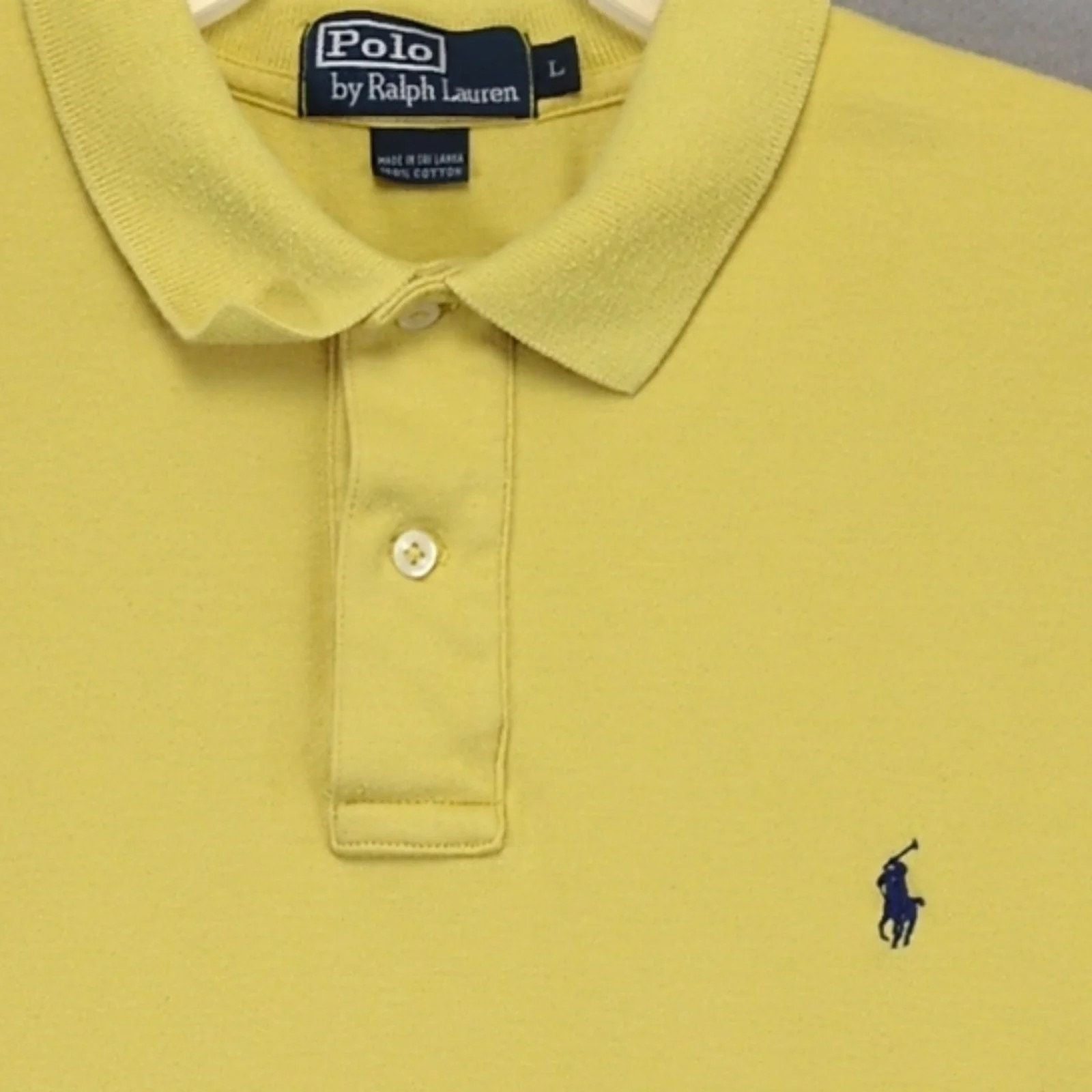 Polo Ralph Lauren Vtg Polo by Ralph Lauren Men's L Polo Shirt Yellow Navy Pony Size US L / EU 52-54 / 3 - 4 Thumbnail