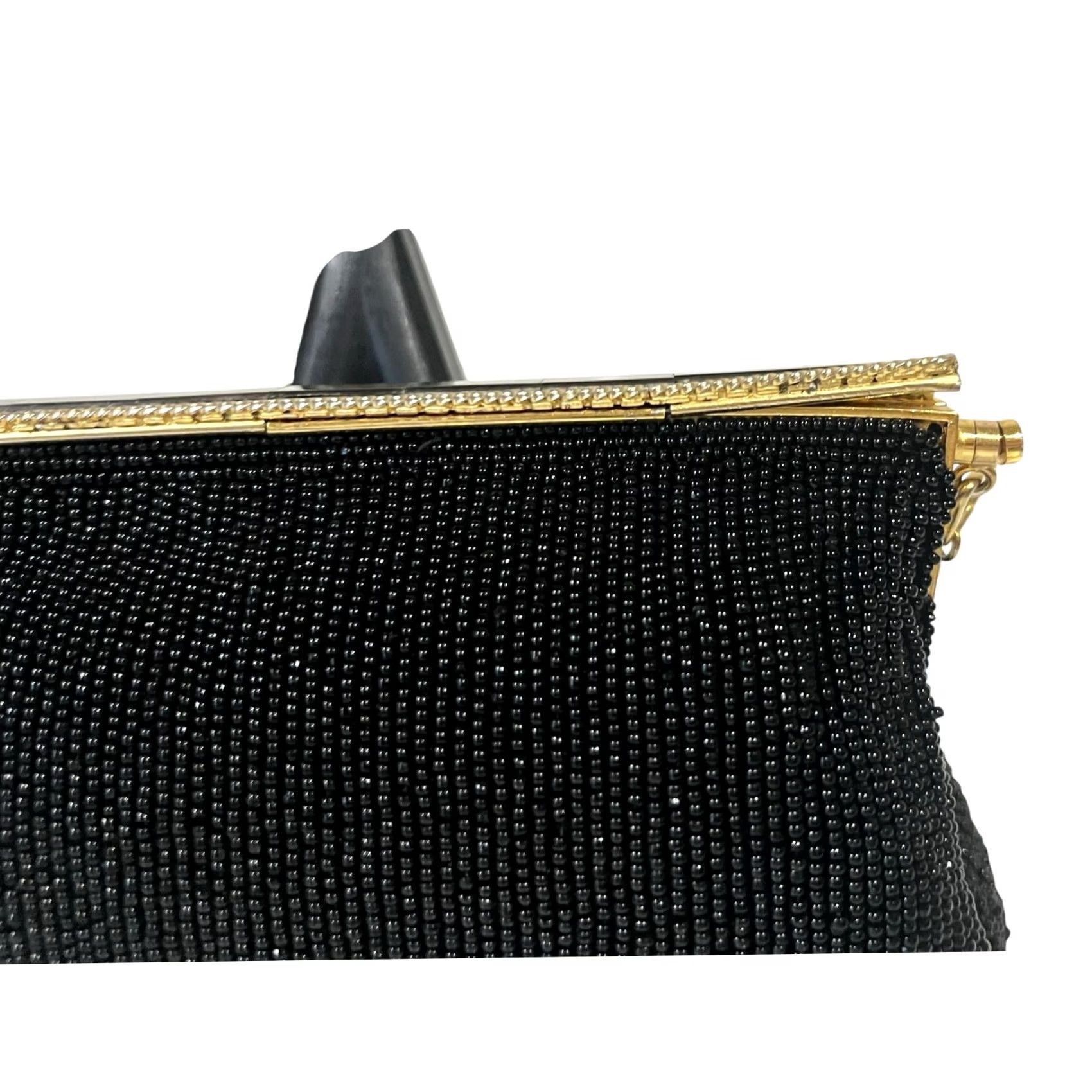 Vintage VINTAGE Black Beaded Evening Purse Clutch Handbag Amber Abalone Shell Clasp Women Size ONE SIZE - 6 Thumbnail