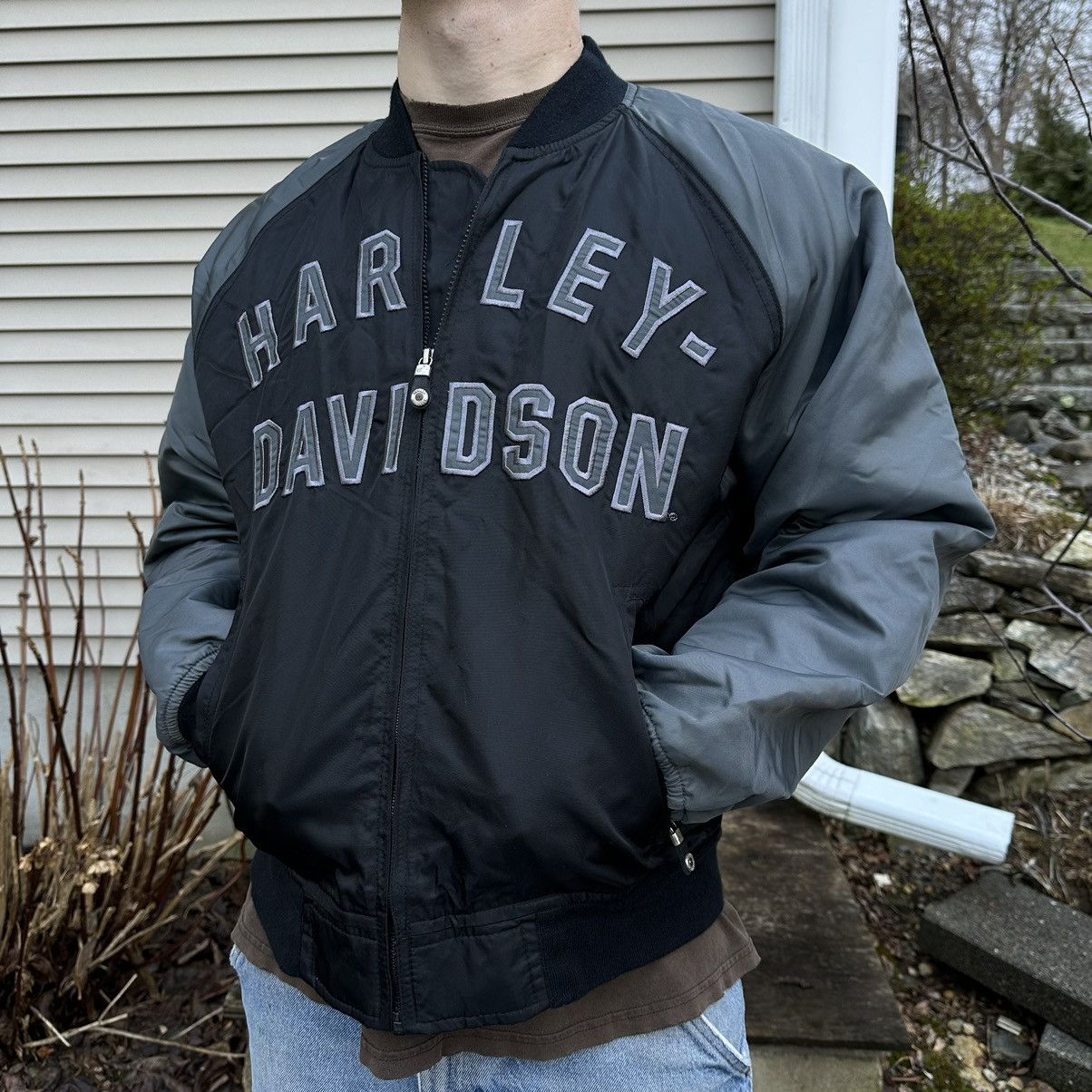 image of Harley Davidson Bomber Jacket in Black, Men's (Size Large)