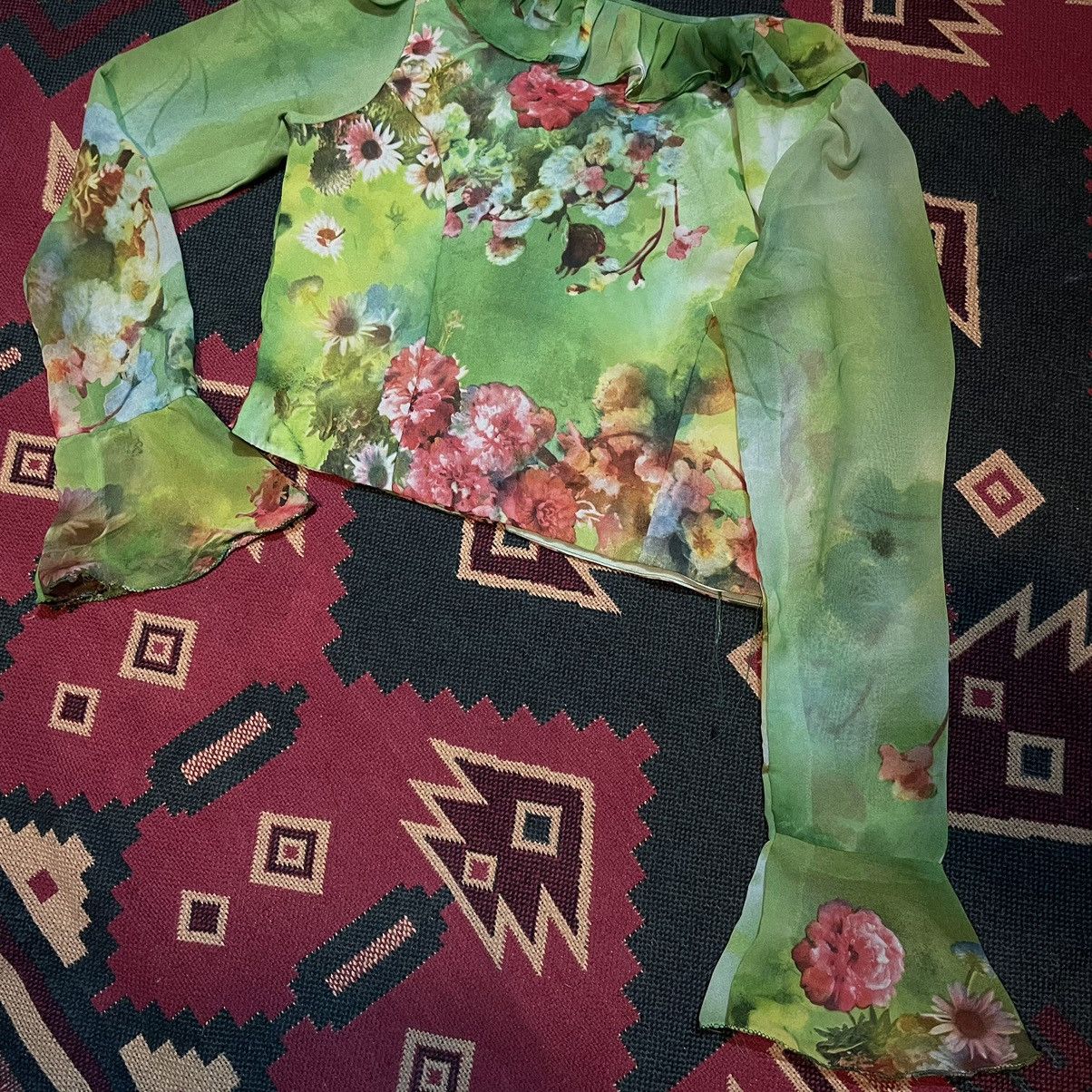 20471120 × Japanese Brand × Vintage Japanese Psychedelic Floral Silk Crop Top Size S / US 4 / IT 40 - 5 Thumbnail