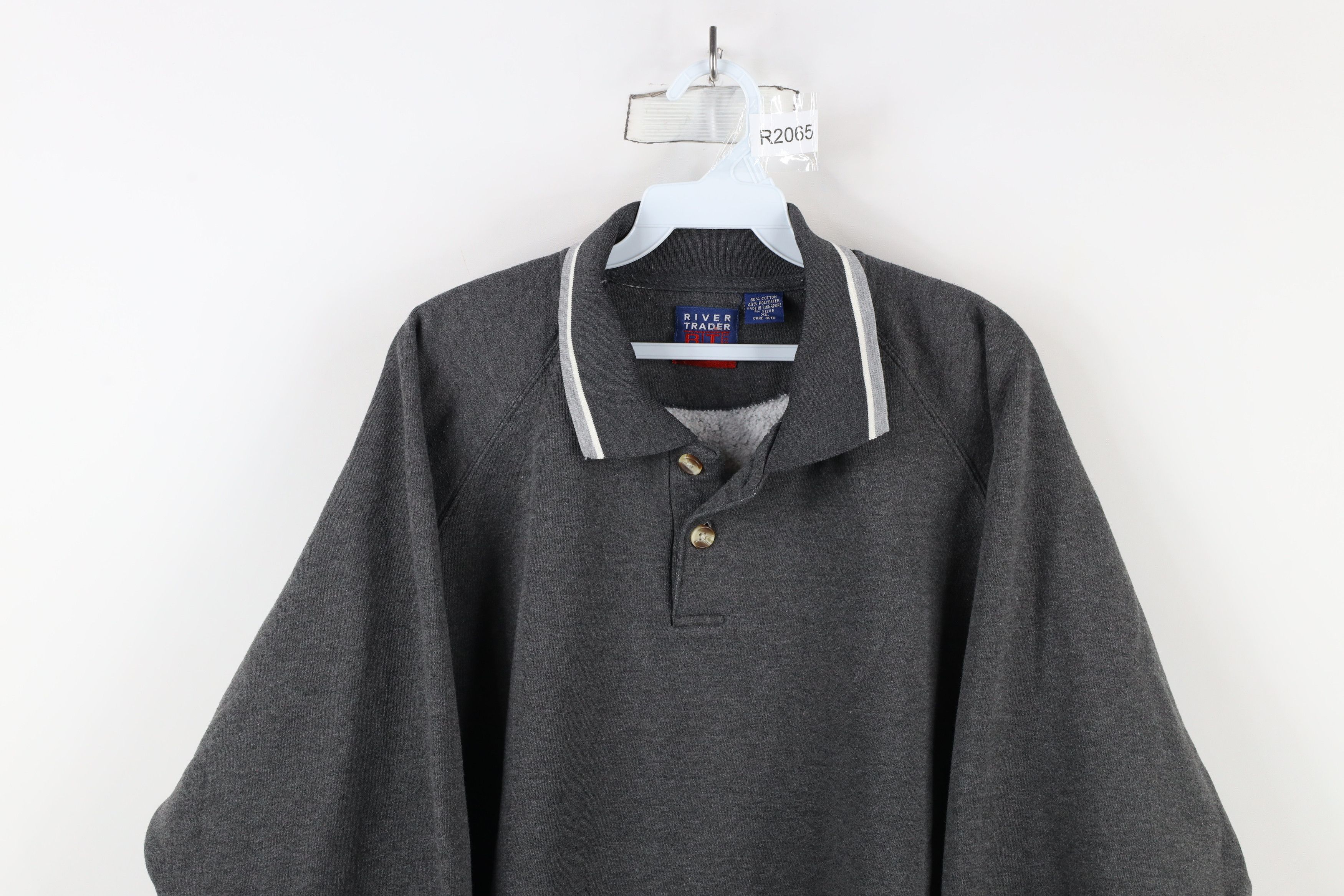 Vintage Vintage 90s Streetwear Collared Pullover Sweatshirt Gray Size US XL / EU 56 / 4 - 2 Thumbnail