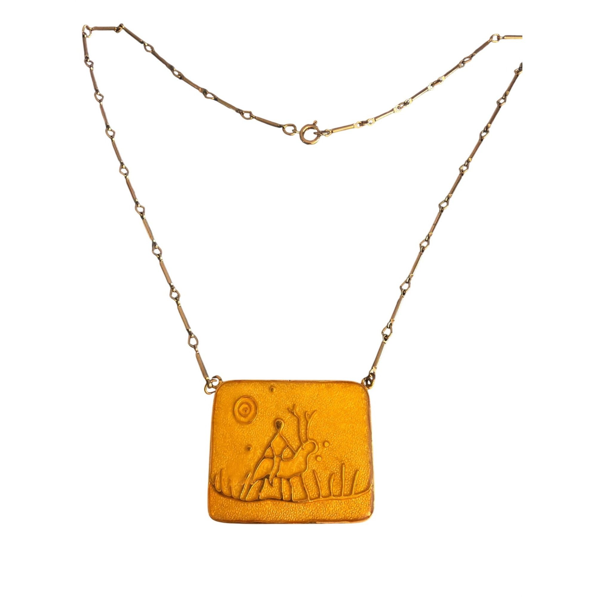 Other Vtg Silver Tone Bar Chain Necklace Gold Tone Enamel Pendant Size ONE SIZE - 1 Thumbnail