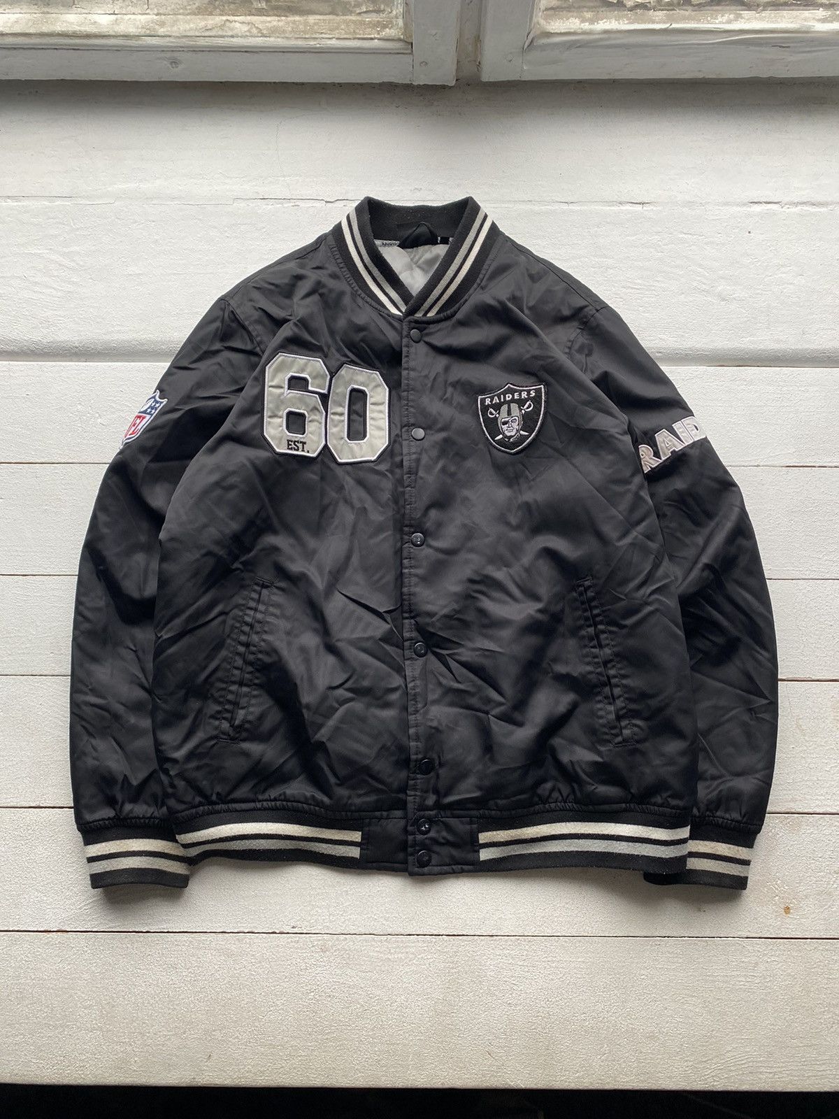 NFL 00s Oakland Raiders Team NFL Black Bomber Jacket Mens Large Size US L / EU 52-54 / 3 - 4 Thumbnail