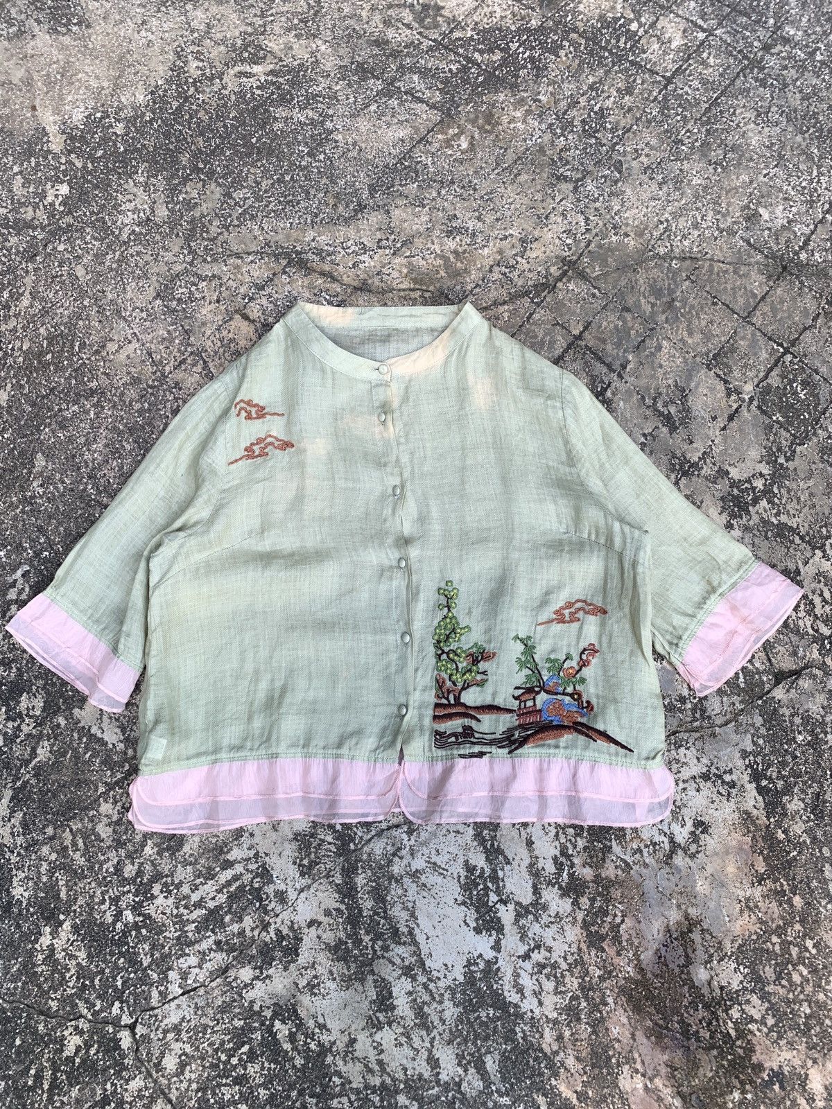 Japanese Brand × Vintage Japanese Rami Natural Fabric Traditional Art Embroidery Top Size M / US 6-8 / IT 42-44 - 1 Thumbnail
