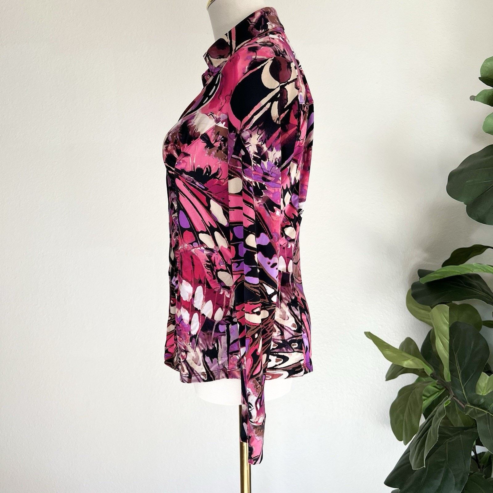 Other CACHÉ Button Up Blouse Y2K Pink Purple Pearl Snap Watercolor Size S / US 4 / IT 40 - 4 Thumbnail