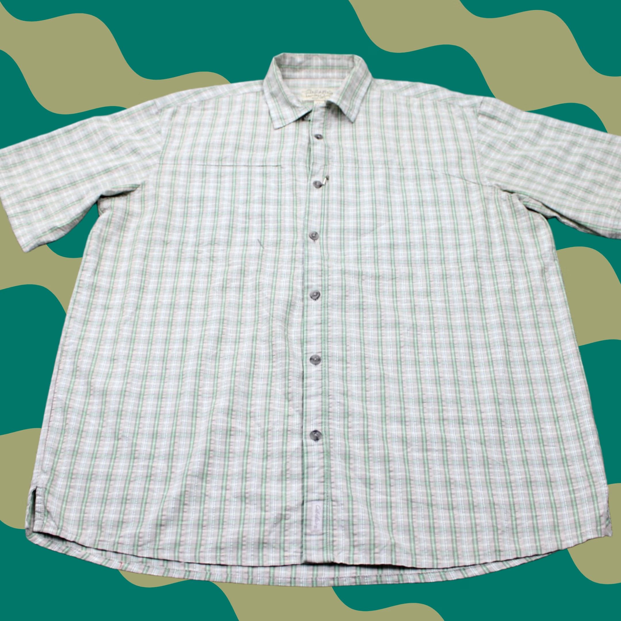 Vintage Cabela's Seersucker Shirt Mens Large Reg Green/Gray Plaid Short Sleeve Button Up Size US L / EU 52-54 / 3 - 1 Thumbnail
