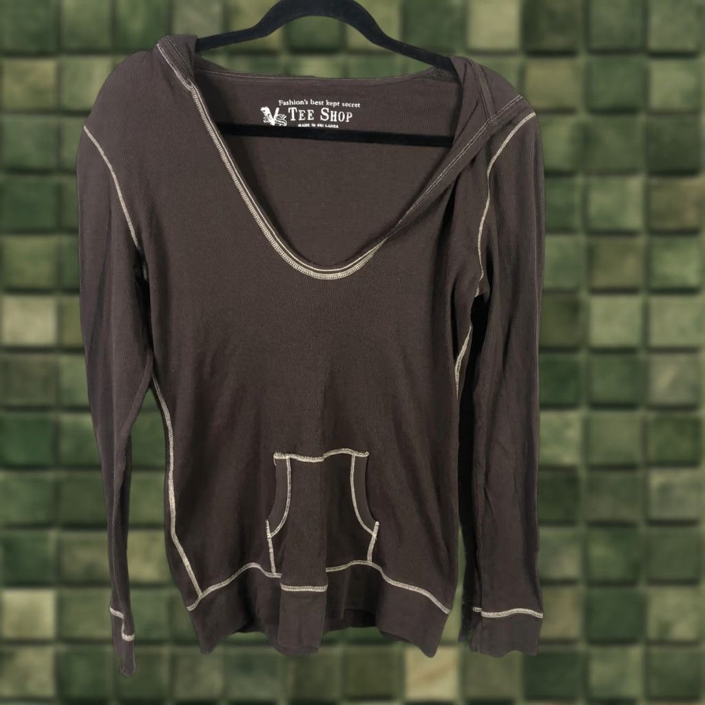 KangaROOS Tee Shop Hoodie Womens XL Brown Pullover Ribbed Long Sleeve Kangaroo Pocket Y2K Size XL / US 12-14 / IT 48-50 - 1 Thumbnail