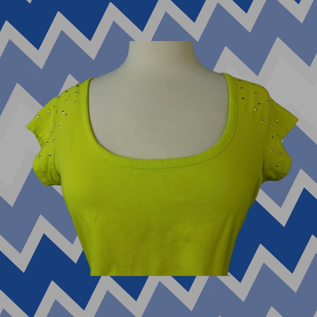 Vintage Nicki Minaj Rhinestone Studded Crop Top Cropped Sleeveless Yellow M Shirt Women's Stylish Blouse Size M / US 6-8 / IT 42-44 - 1 Thumbnail