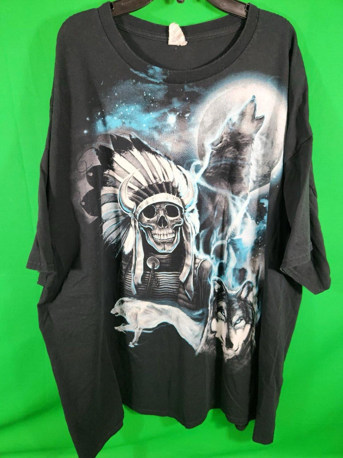 Designer Vintage Skull and Wolf Graphic TShirt Unique Native American Size US XXL / EU 58 / 5 - 1 Thumbnail