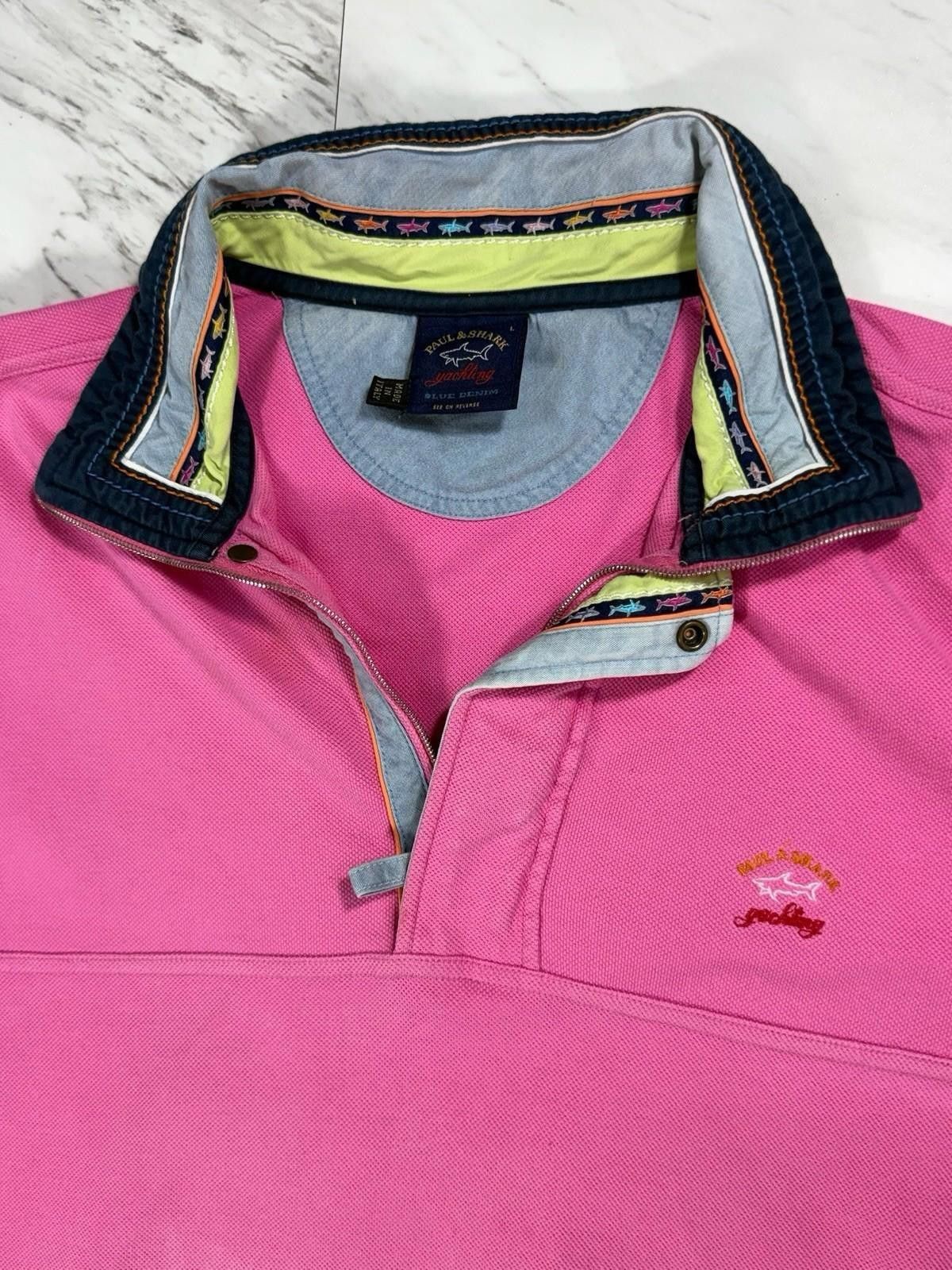Paul & Shark Paul & Shark Yachting Blue Denim Half Zip Pullover Pink L#8 Size 42R - 6 Thumbnail